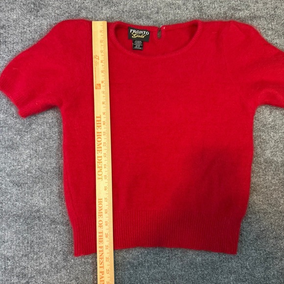 VTG 90's PRONTO GOLD Red Angora & Lambswool Short Sleeve Sweater Top Women's Sm - Picture 7 of 7